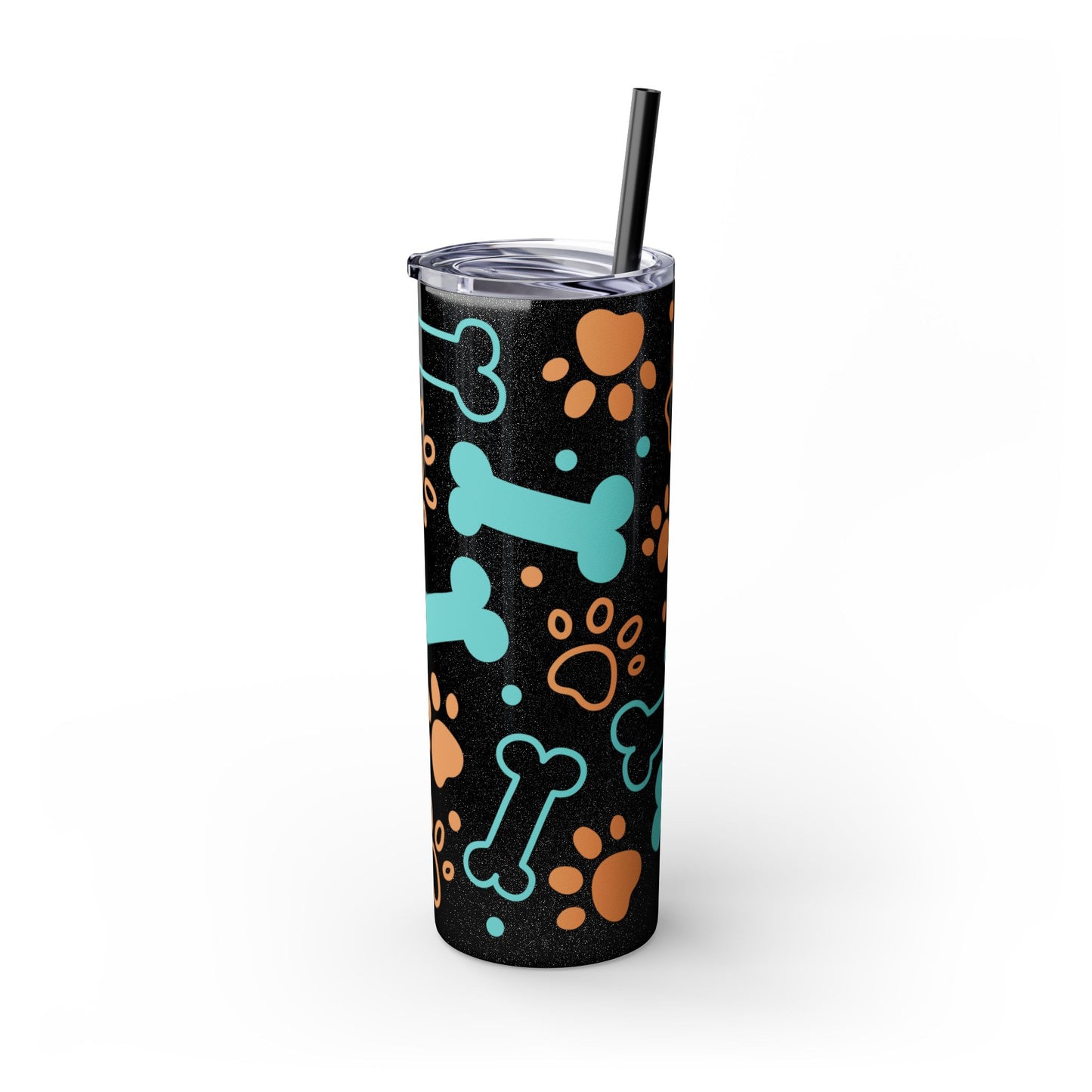 Puppy Pattern Skinny Tumbler with Straw, 20oz