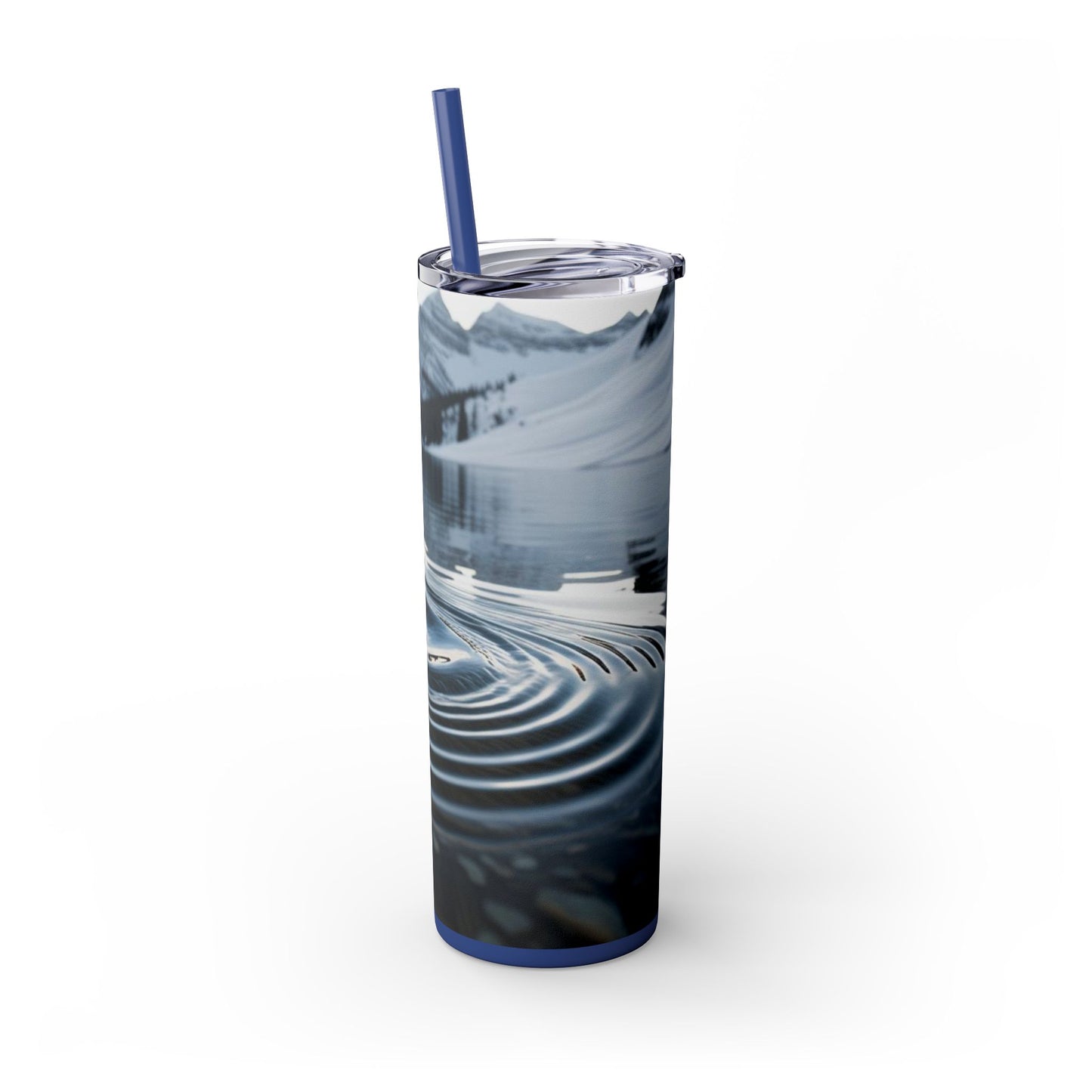 Ripple in a Snowy Mountain Lake Skinny Tumbler with Straw, 20oz