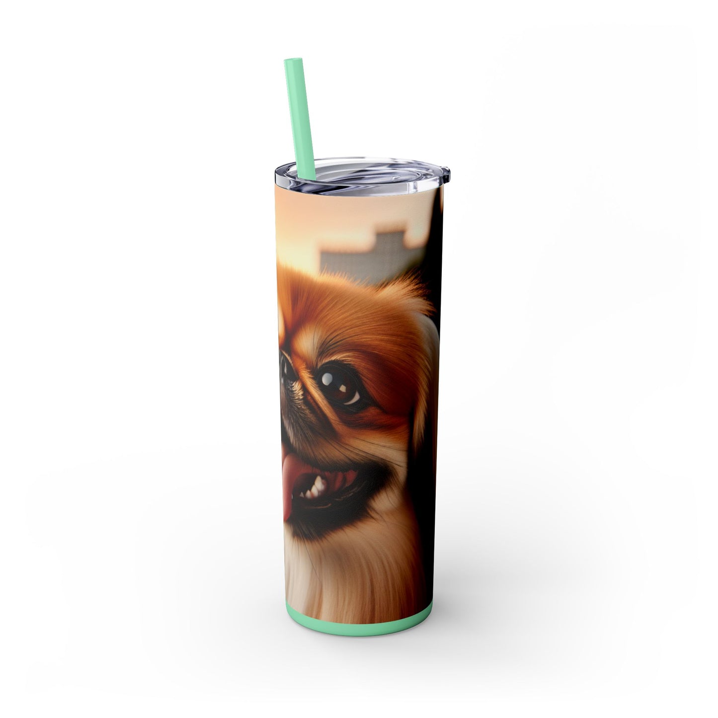 Pekingese Skinny Tumbler with Straw, 20oz