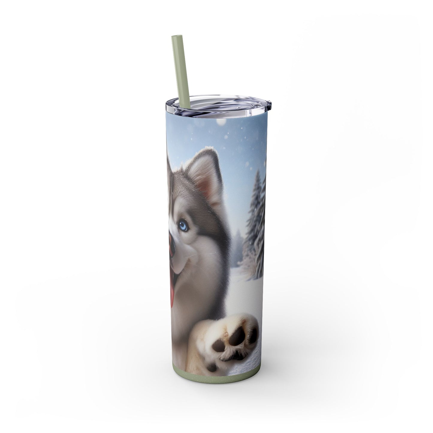 Siberian Husky Skinny Tumbler with Straw, 20oz