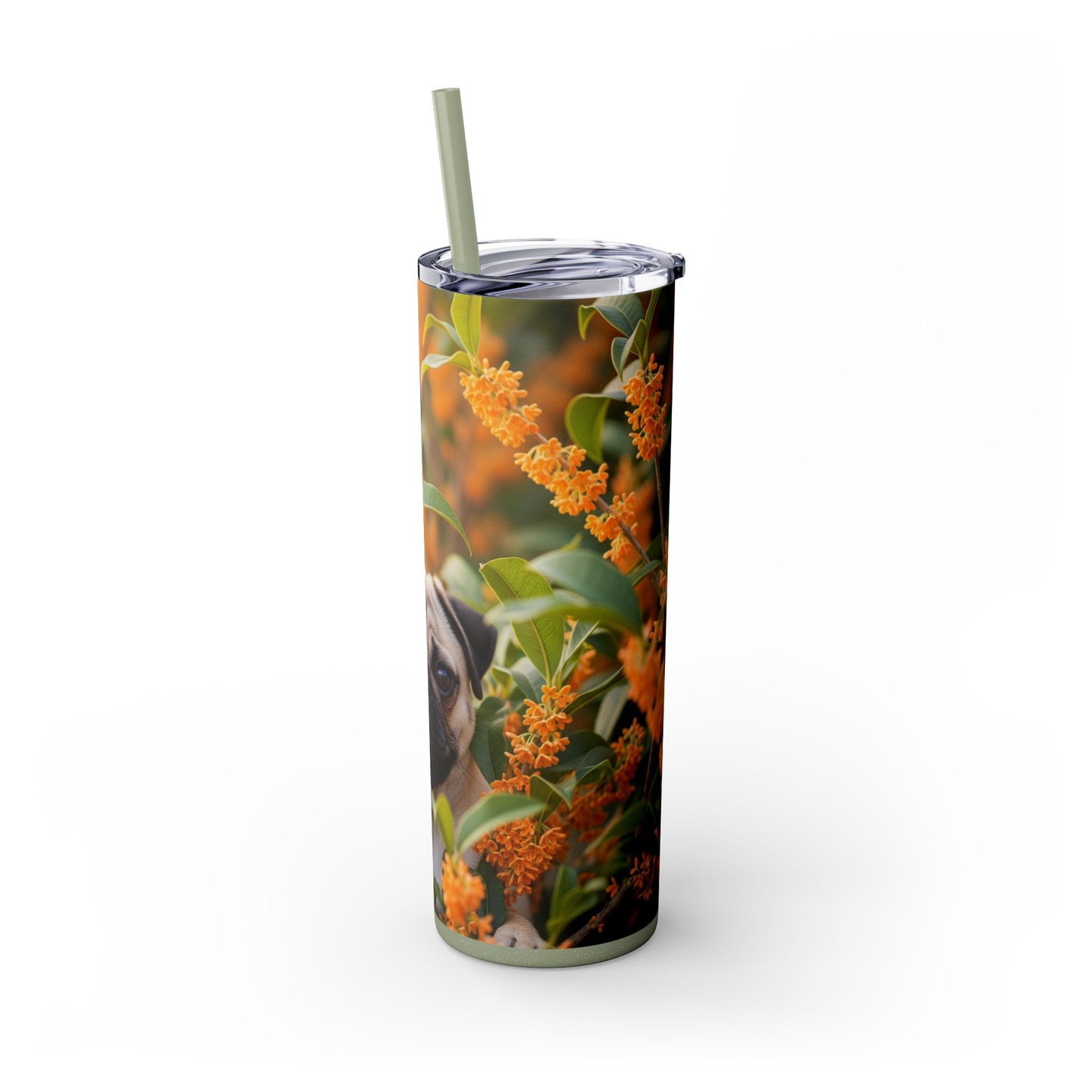 Pug Skinny Tumbler with Straw, 20oz