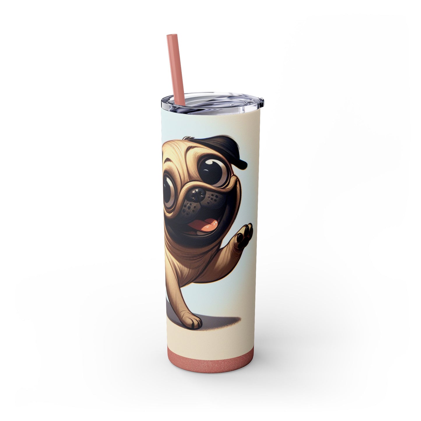 Pug Skinny Tumbler with Straw, 20oz