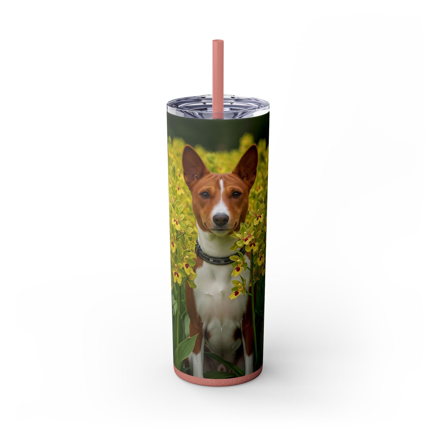 Basenji Skinny Tumbler with Straw, 20oz