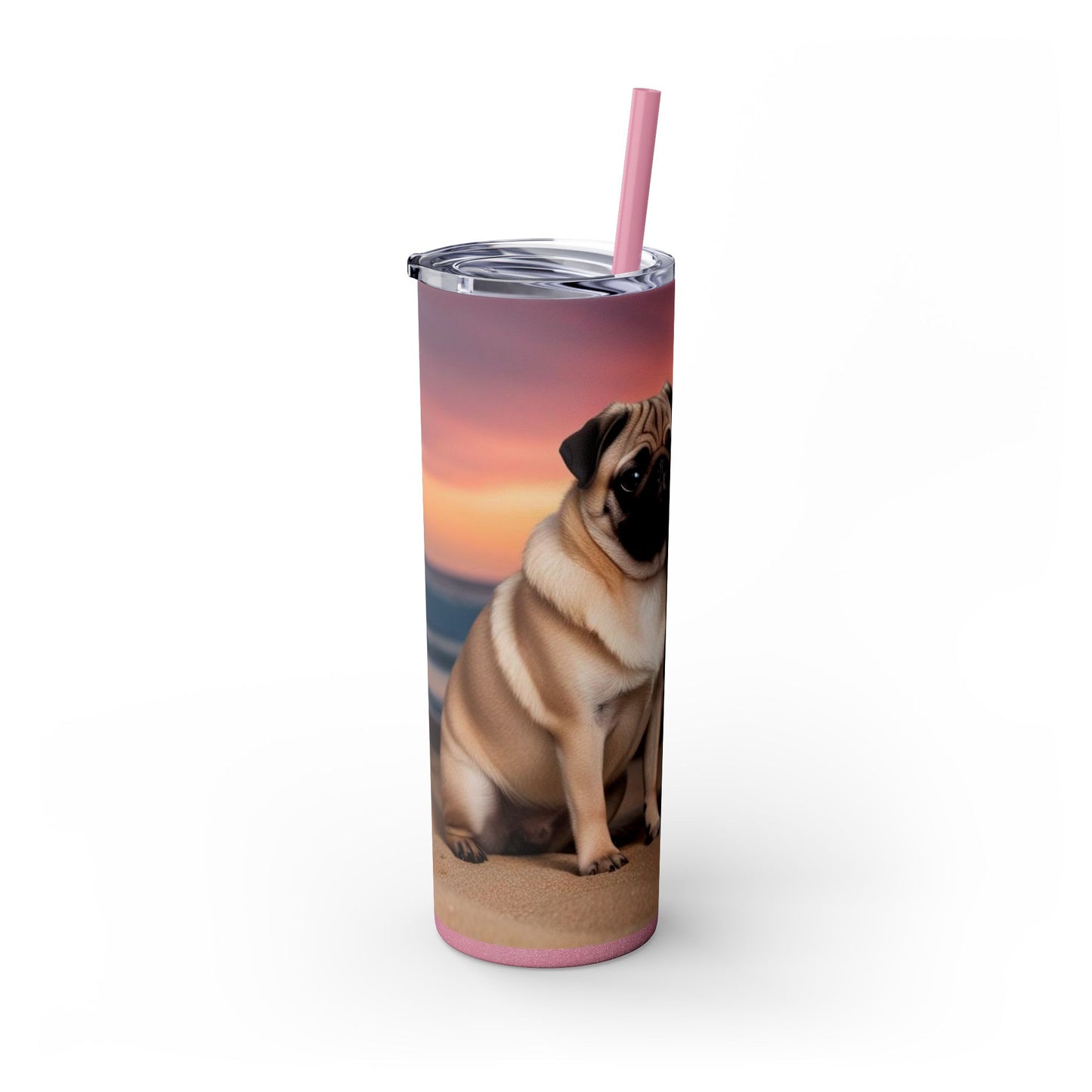 Pug Love Skinny Tumbler with Straw, 20oz