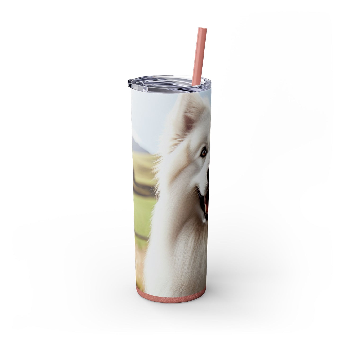White Swiss Shepherd Dog Skinny Tumbler with Straw, 20oz