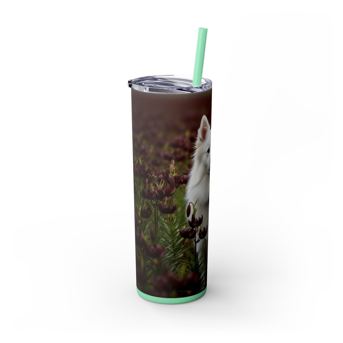 American Eskimo Dog Skinny Tumbler with Straw, 20oz