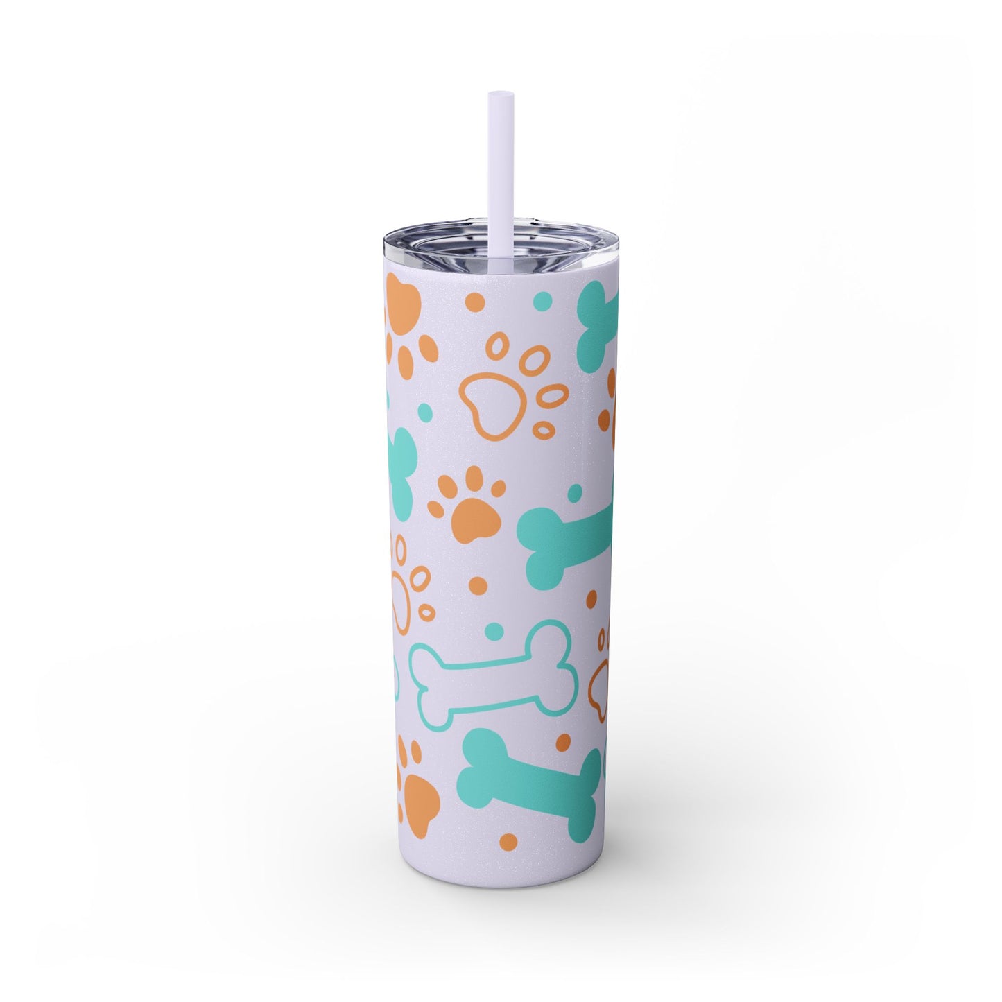 Puppy Pattern Skinny Tumbler with Straw, 20oz