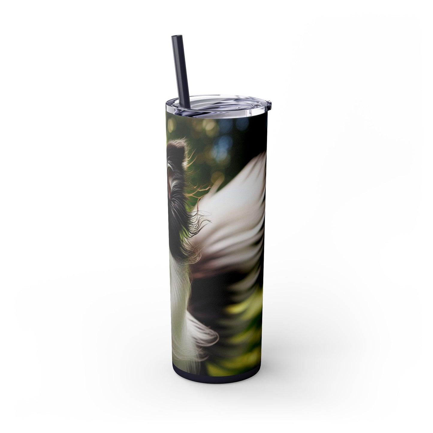 Border Collie Skinny Tumbler with Straw, 20oz