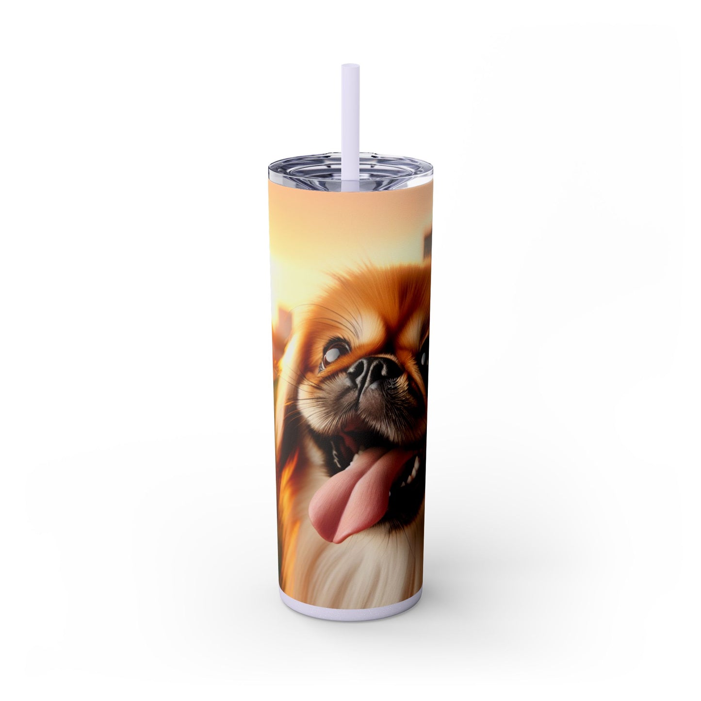 Pekingese Skinny Tumbler with Straw, 20oz