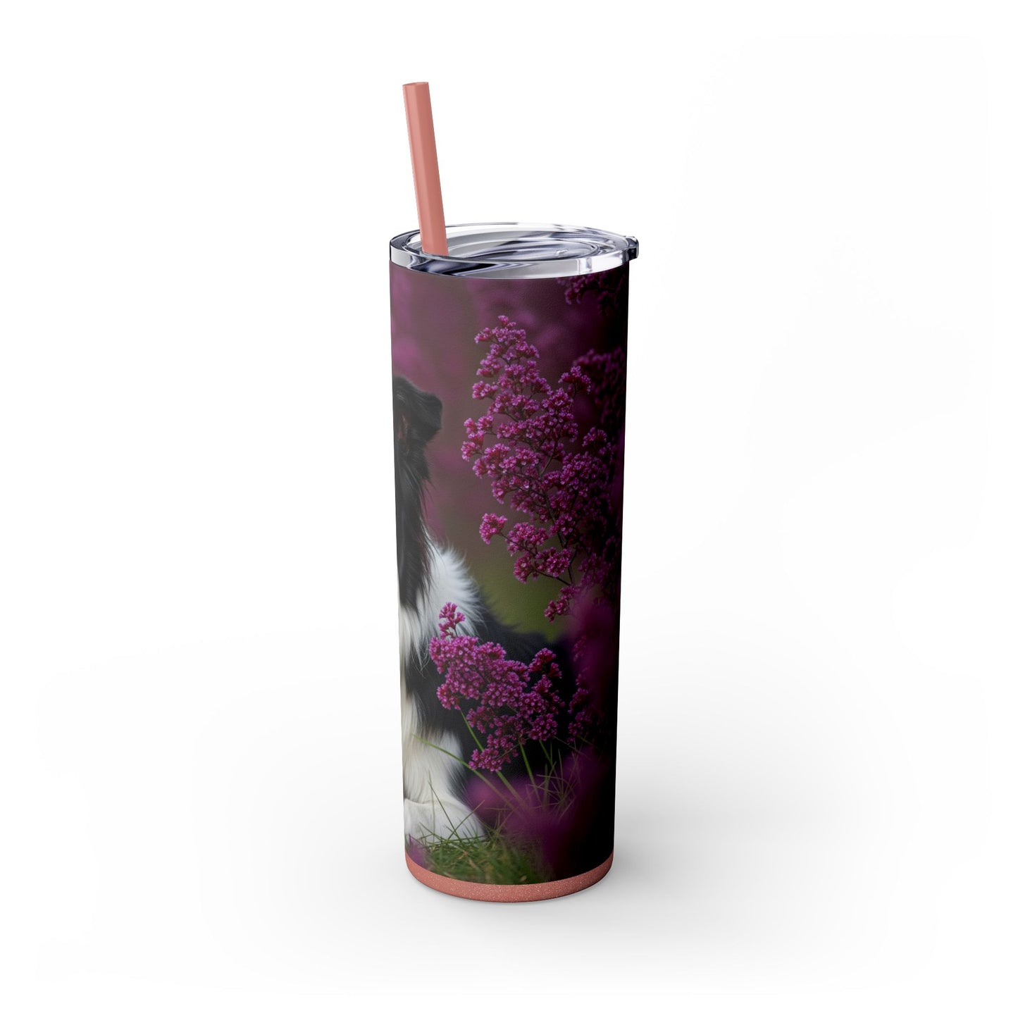Border Collie Skinny Tumbler with Straw, 20oz