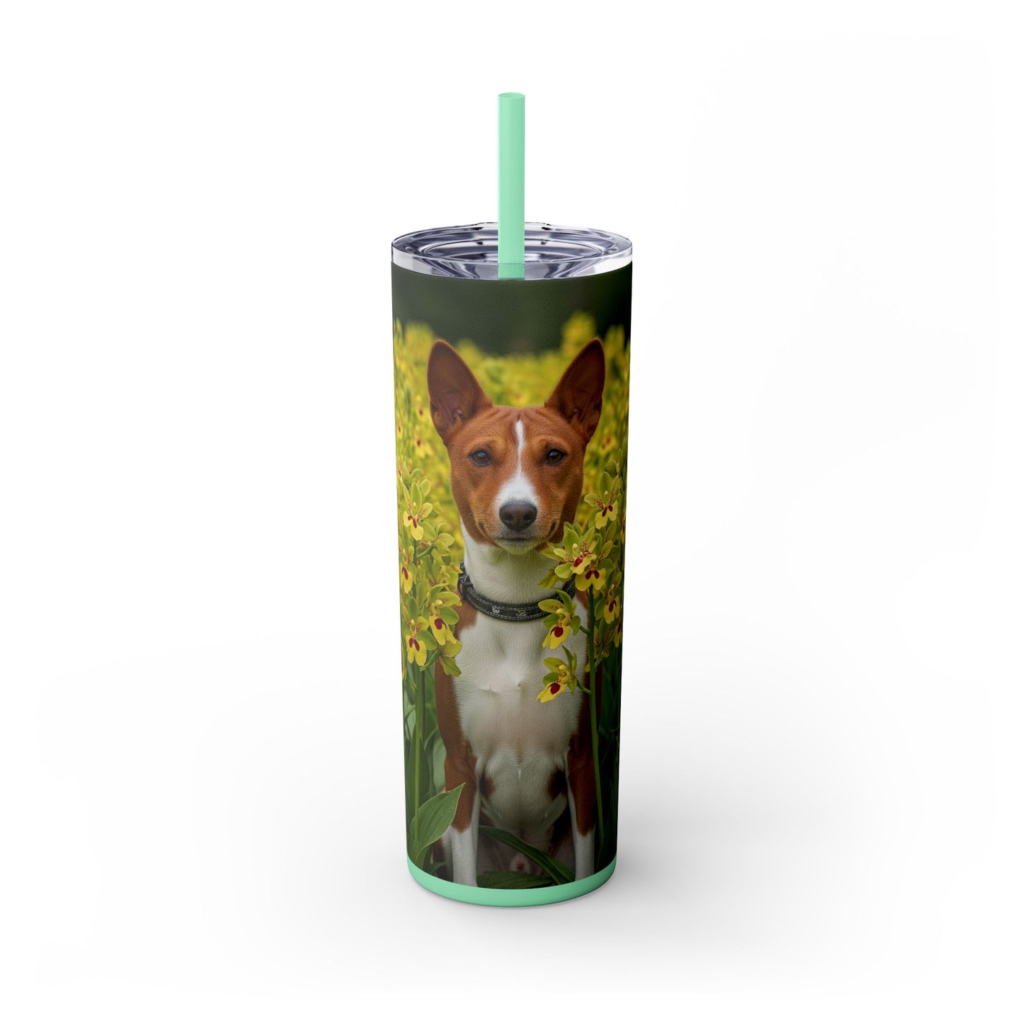 Basenji Skinny Tumbler with Straw, 20oz
