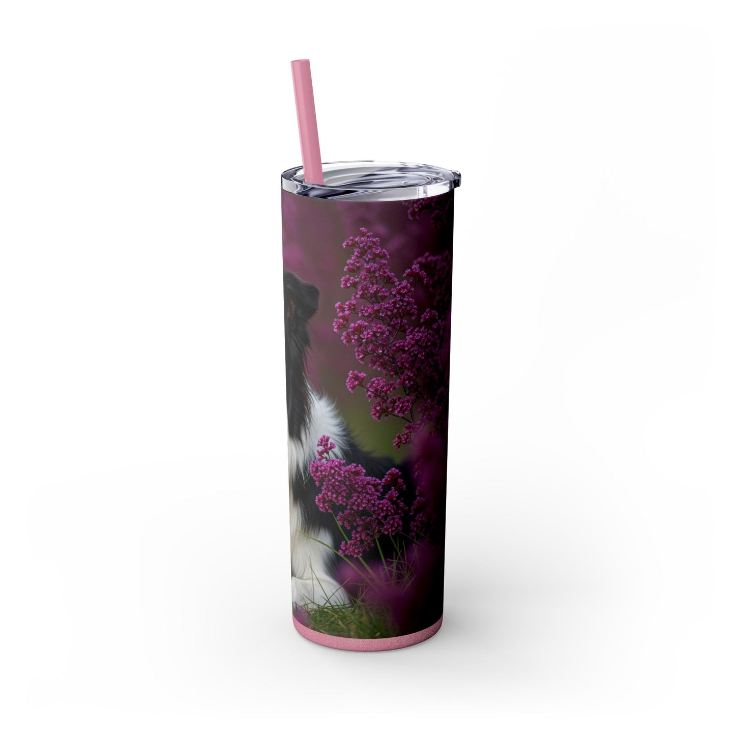 Border Collie Skinny Tumbler with Straw, 20oz