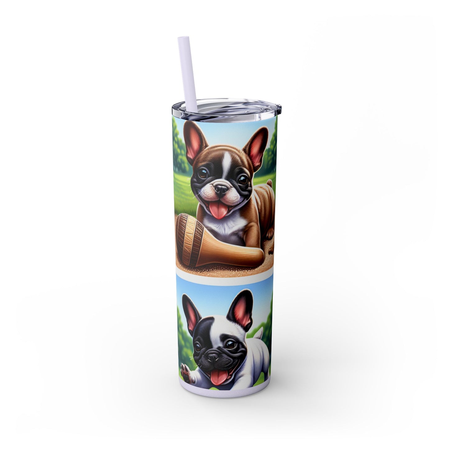 French Bulldog Skinny Tumbler with Straw, 20oz