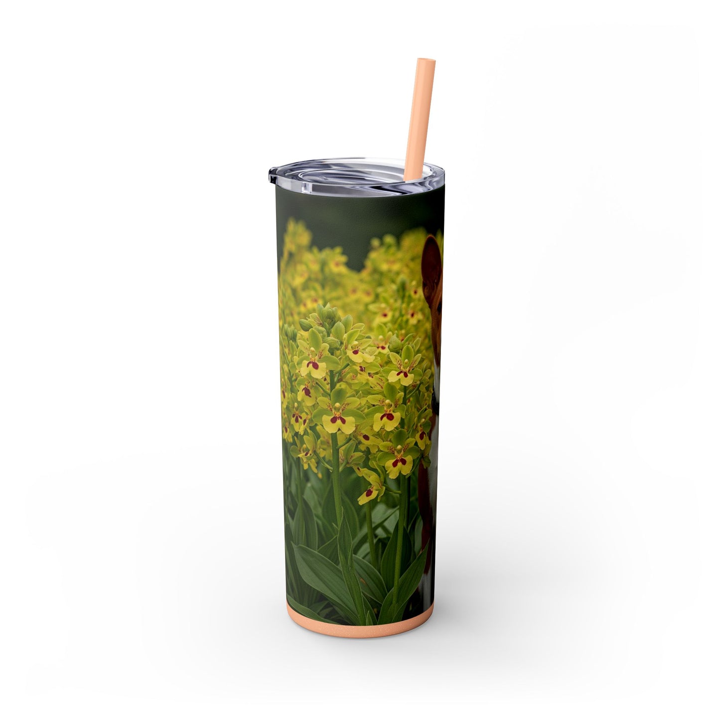 Basenji Skinny Tumbler with Straw, 20oz