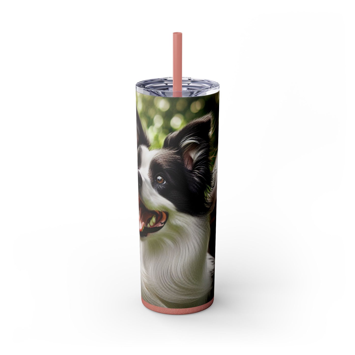 Border Collie Skinny Tumbler with Straw, 20oz