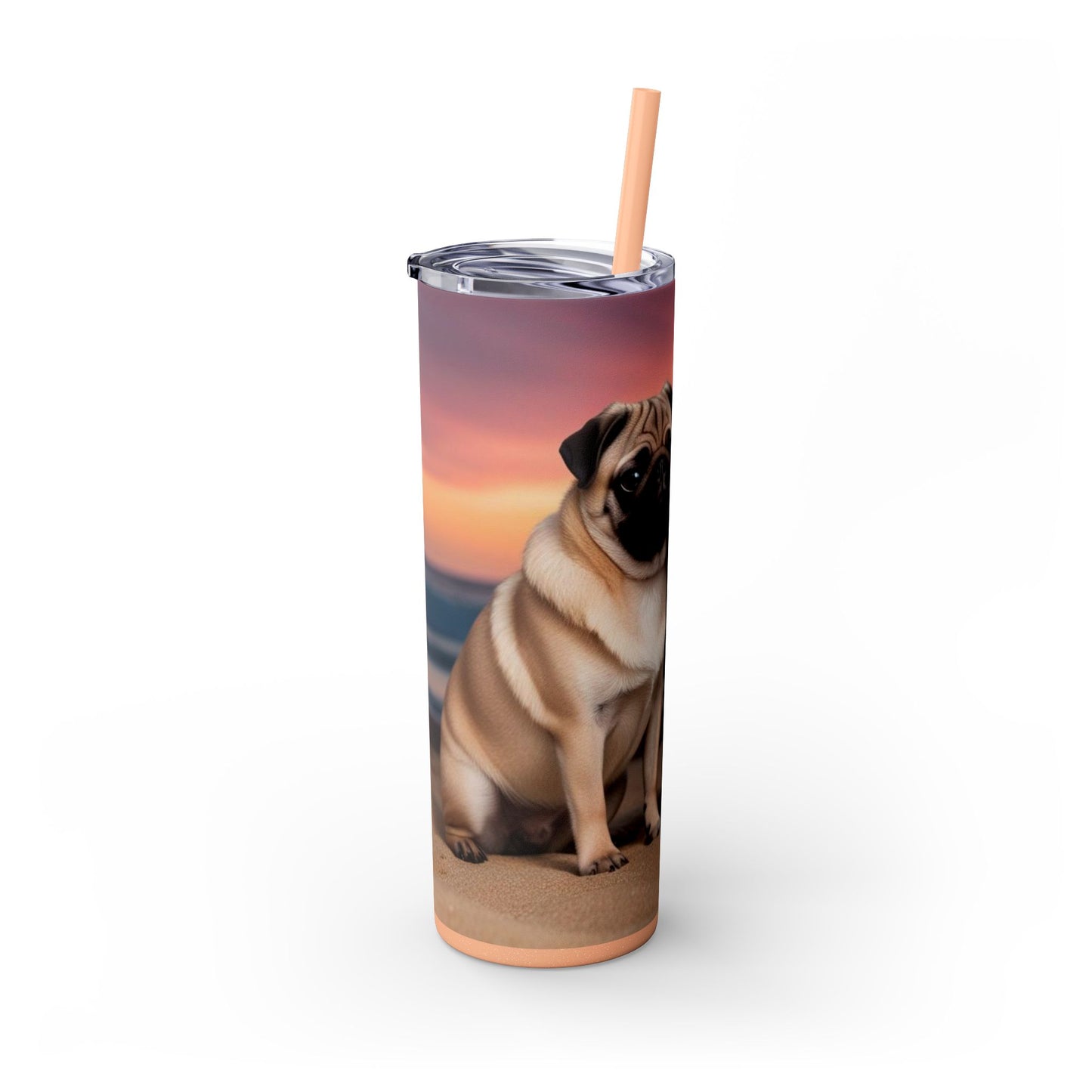 Pug Love Skinny Tumbler with Straw, 20oz