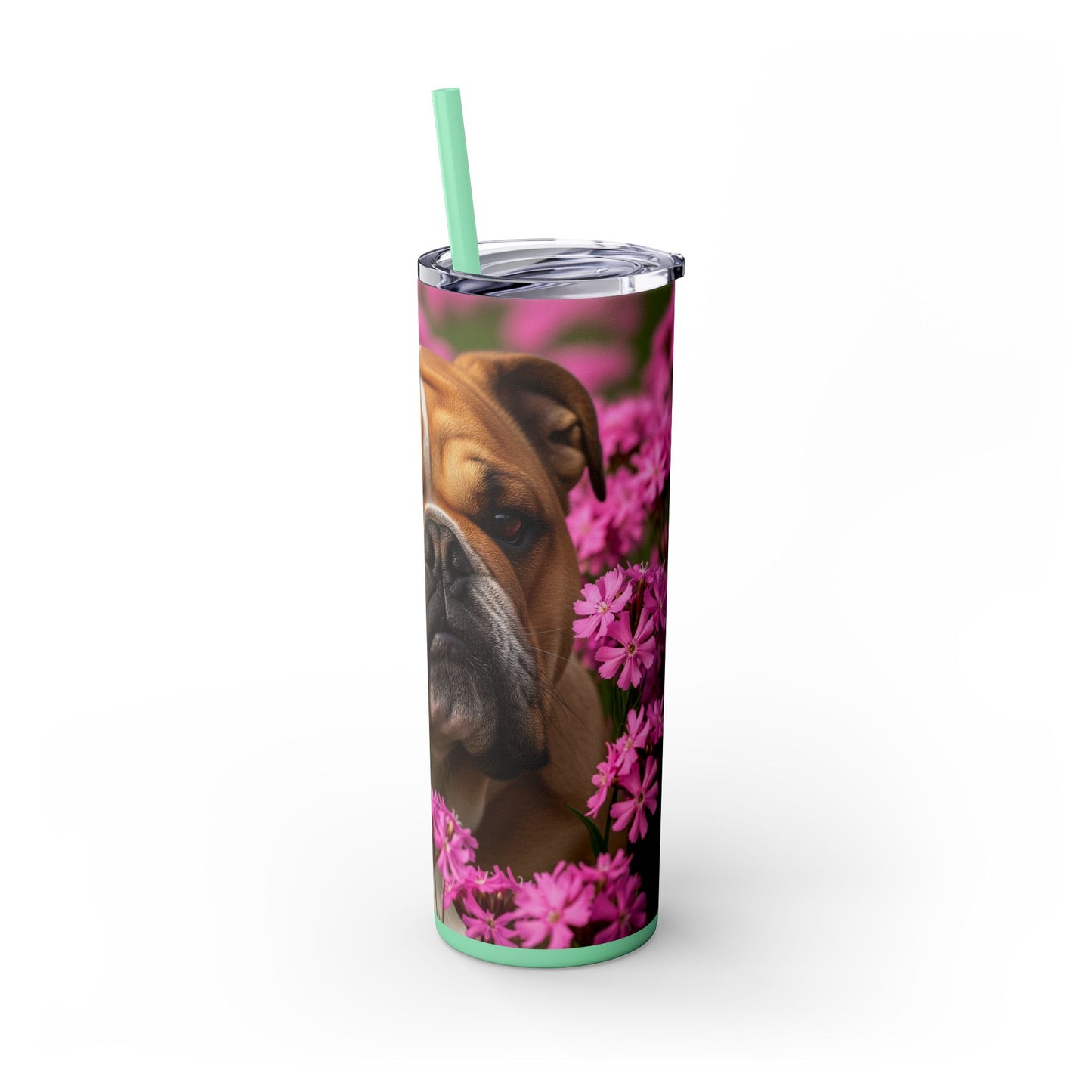 Bulldog Skinny Tumbler with Straw, 20oz