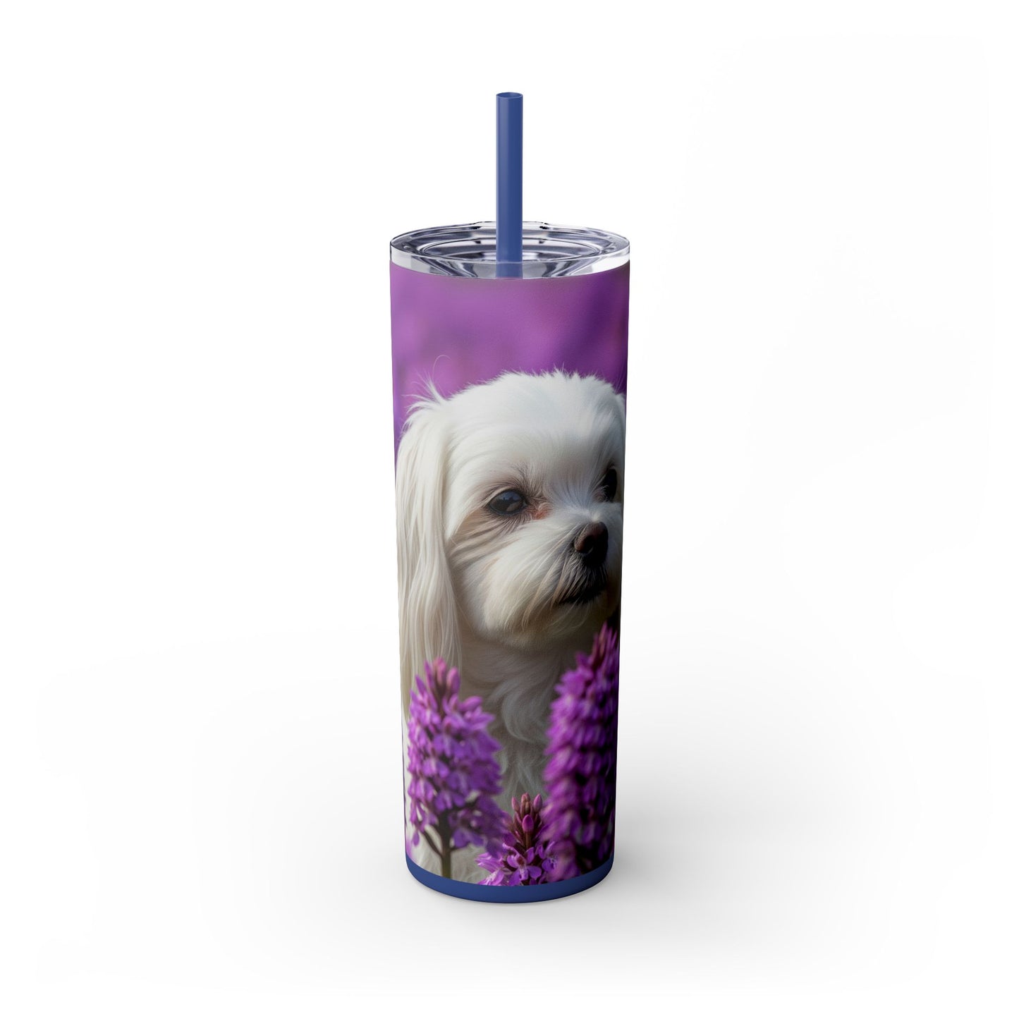 Maltese Skinny Tumbler with Straw, 20oz