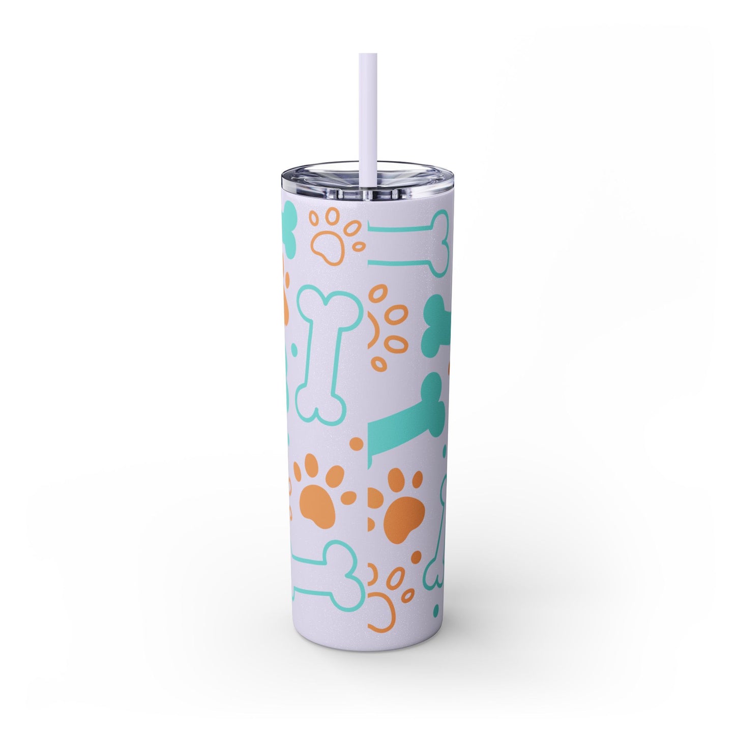 Puppy Pattern Skinny Tumbler with Straw, 20oz