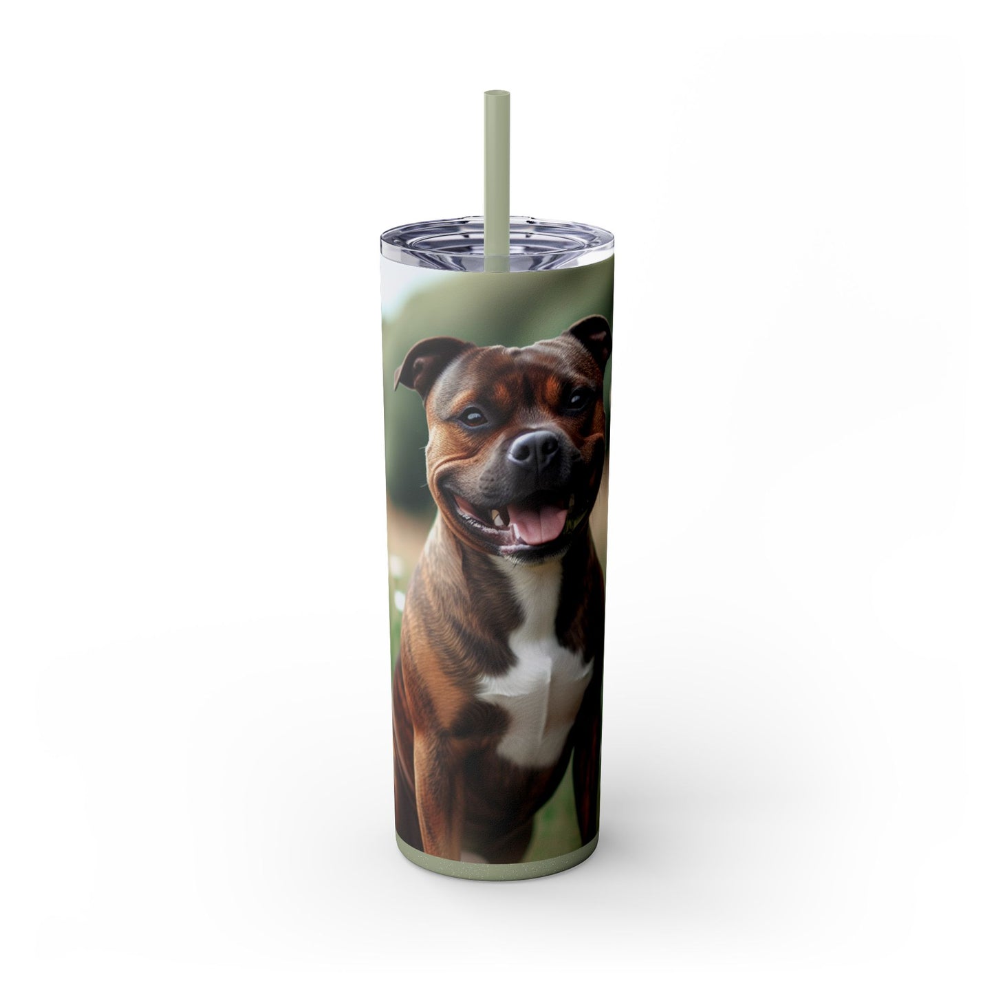 Staffordshire Bull Terrier Skinny Tumbler with Straw, 20oz