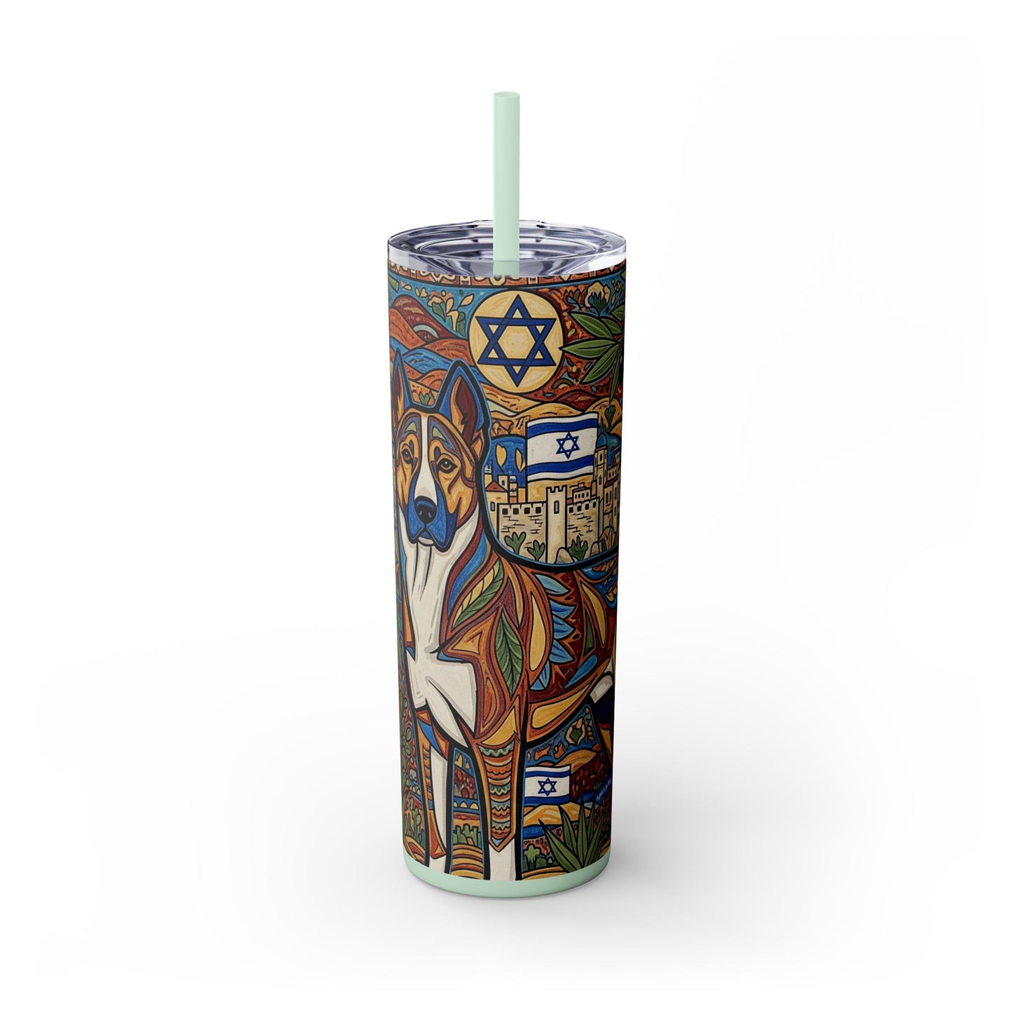 Canaan Dog Skinny Tumbler with Straw, 20oz