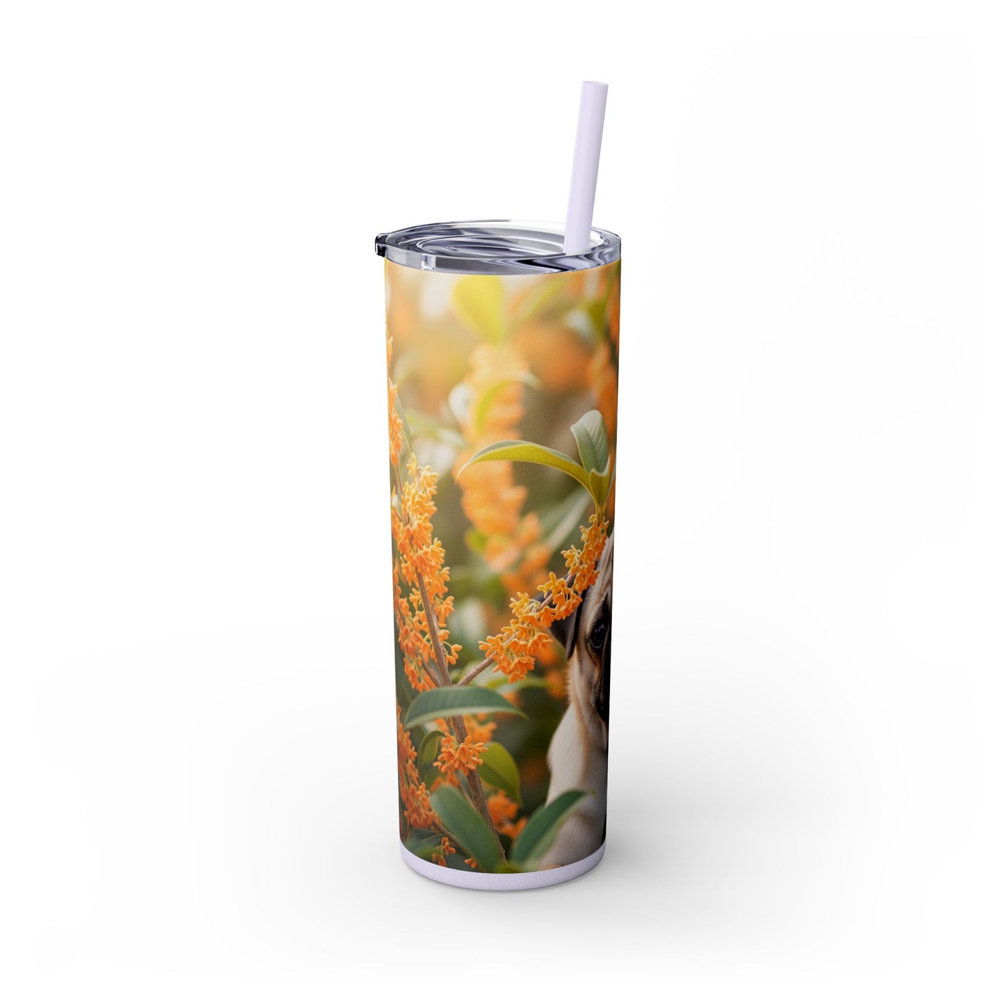 Pug Skinny Tumbler with Straw, 20oz