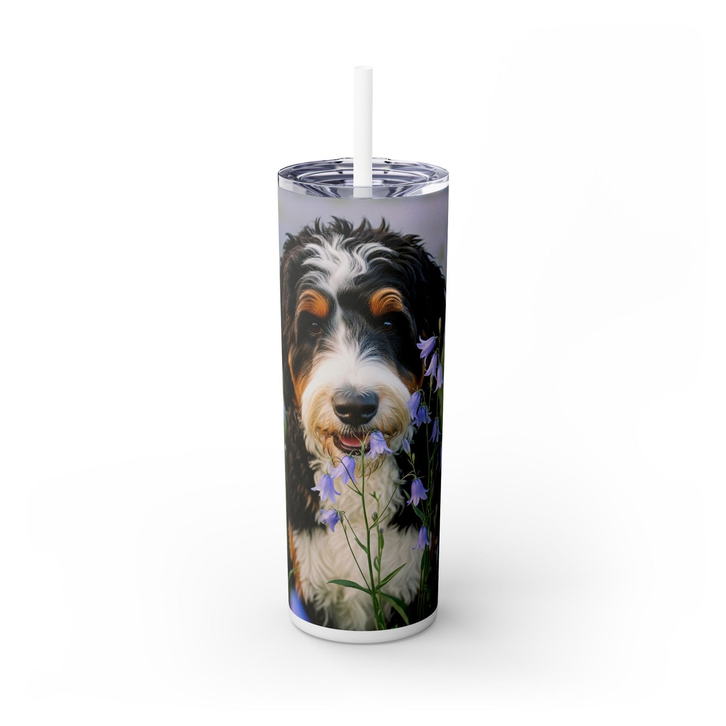 Bernedoodle Skinny Tumbler with Straw, 20oz