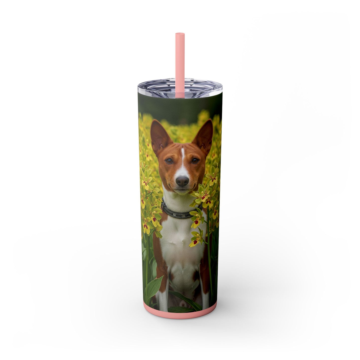 Basenji Skinny Tumbler with Straw, 20oz