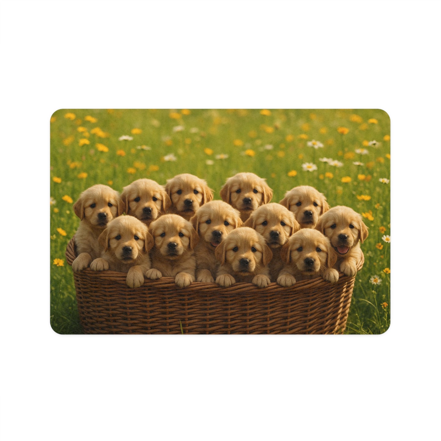 Pet Food Mat (12x18) - Golden Retriever puppies