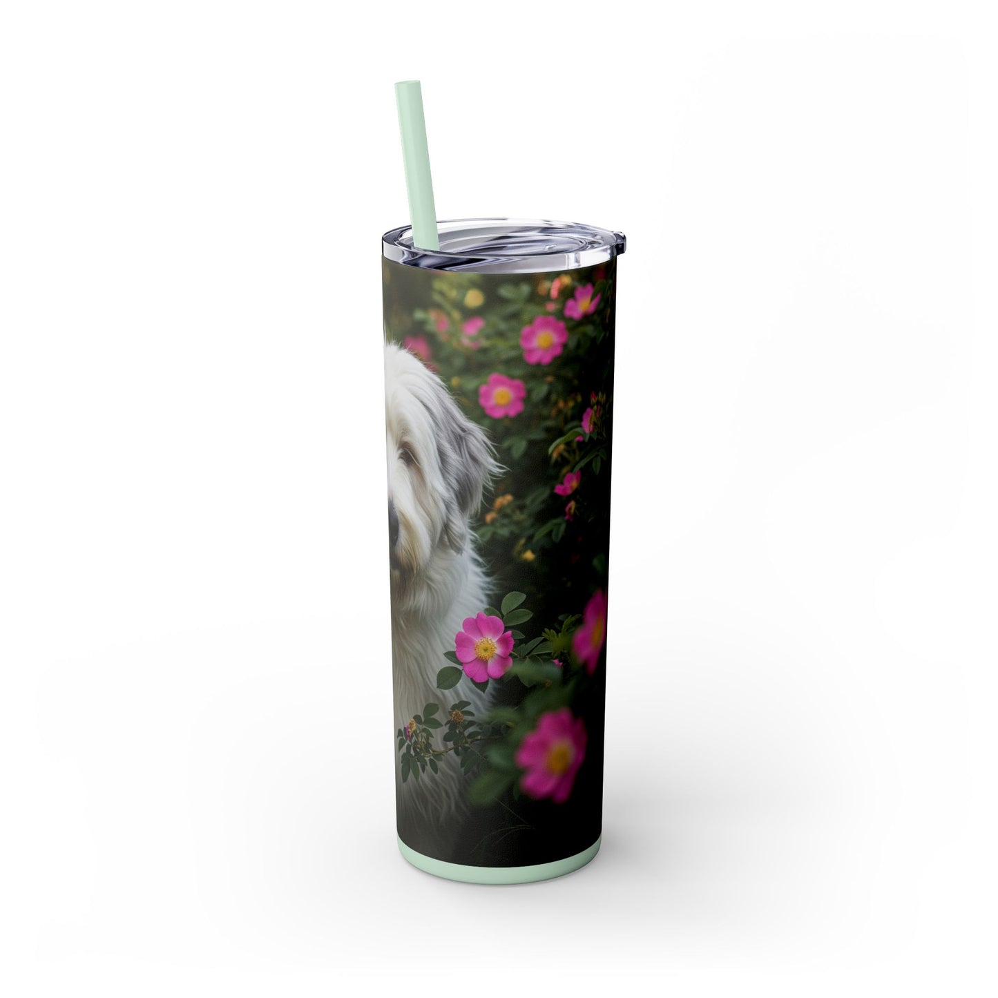Old English Sheepdog Skinny Tumbler with Straw, 20oz