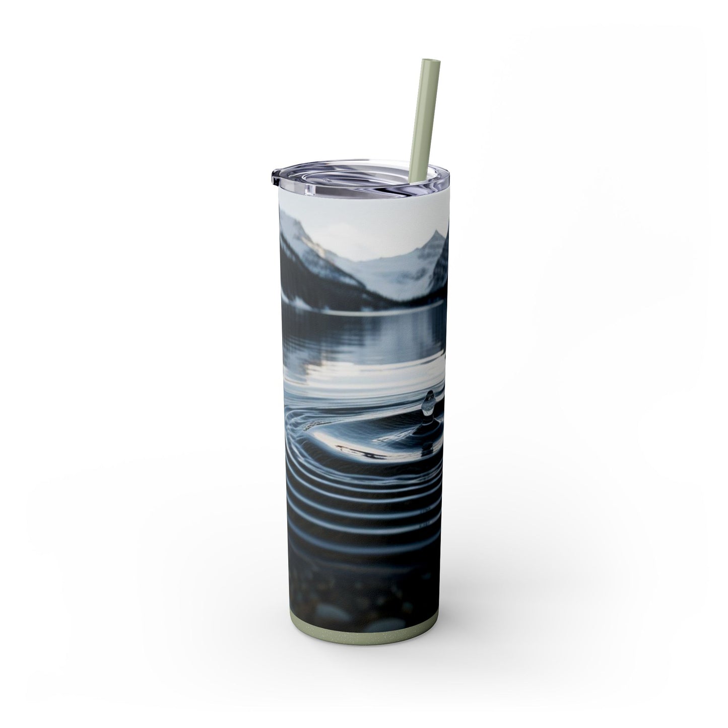 Ripple in a Snowy Mountain Lake Skinny Tumbler with Straw, 20oz
