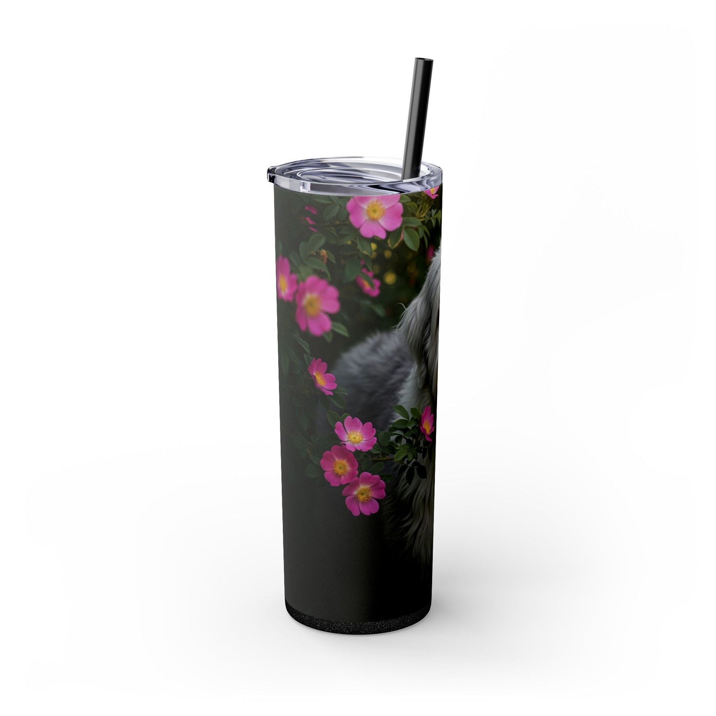 Old English Sheepdog Skinny Tumbler with Straw, 20oz