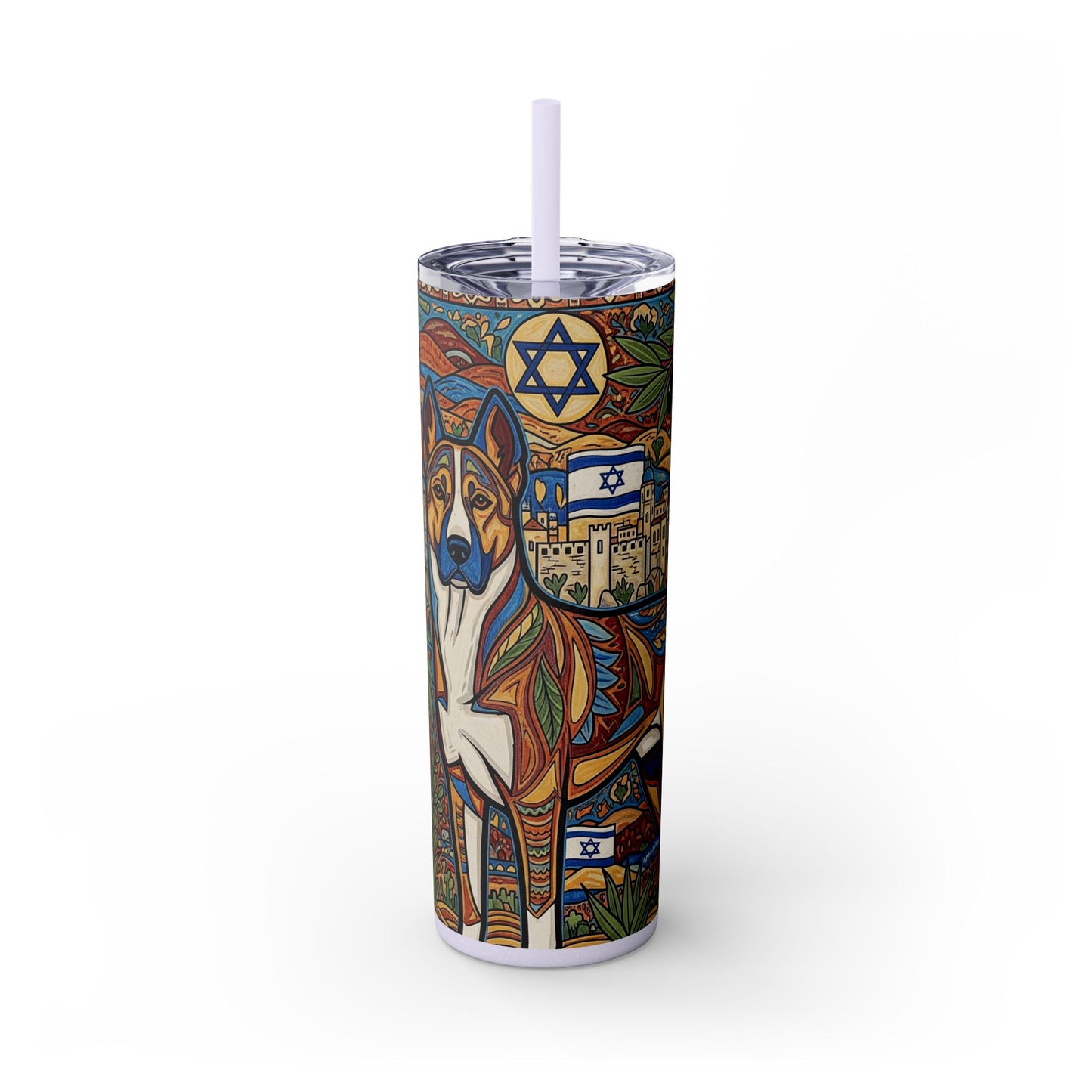 Canaan Dog Skinny Tumbler with Straw, 20oz