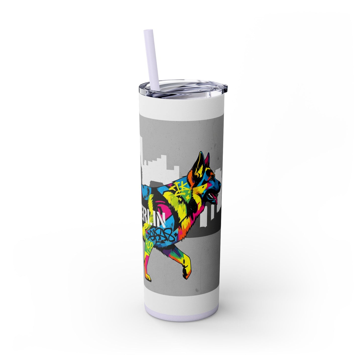 German Shepherd Skinny Tumbler with Straw, 20oz