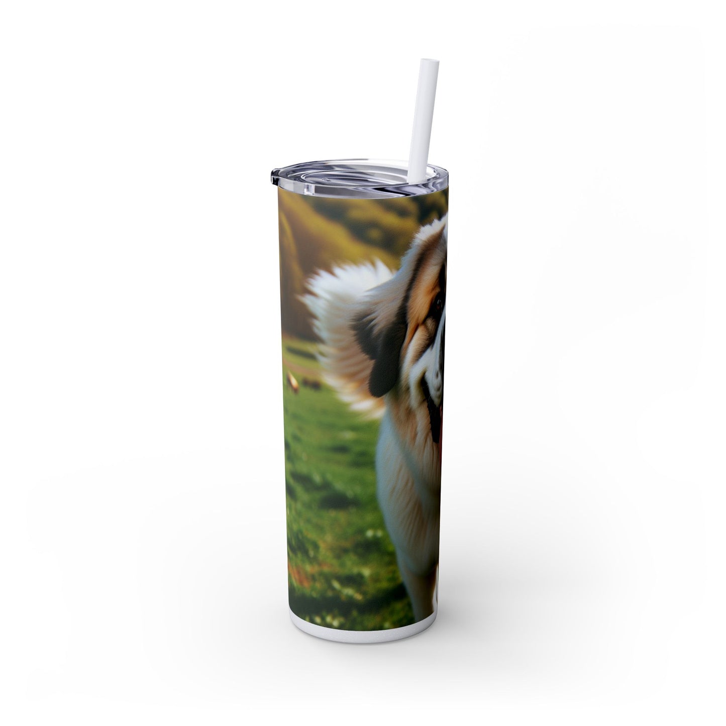Pyrenean Mastiff Skinny Tumbler with Straw, 20oz