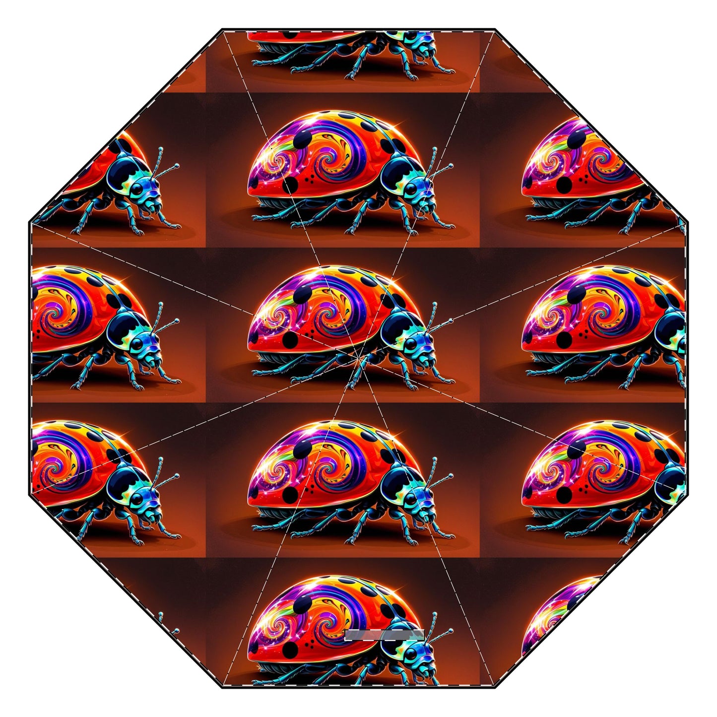 Glittery Psychedelic Ladybug Semi-Automatic Foldable Umbrella