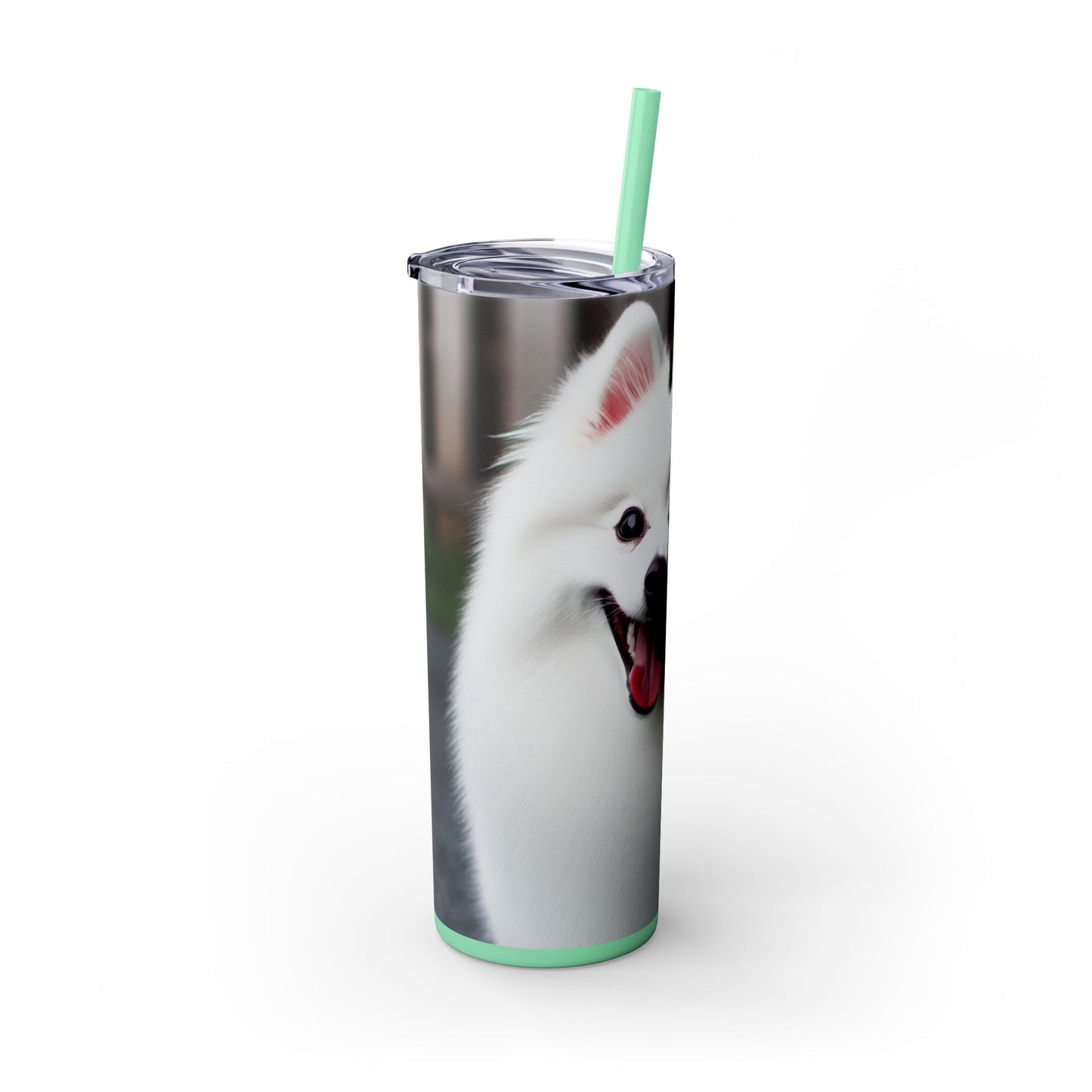 American Eskimo Dog Skinny Tumbler with Straw, 20oz