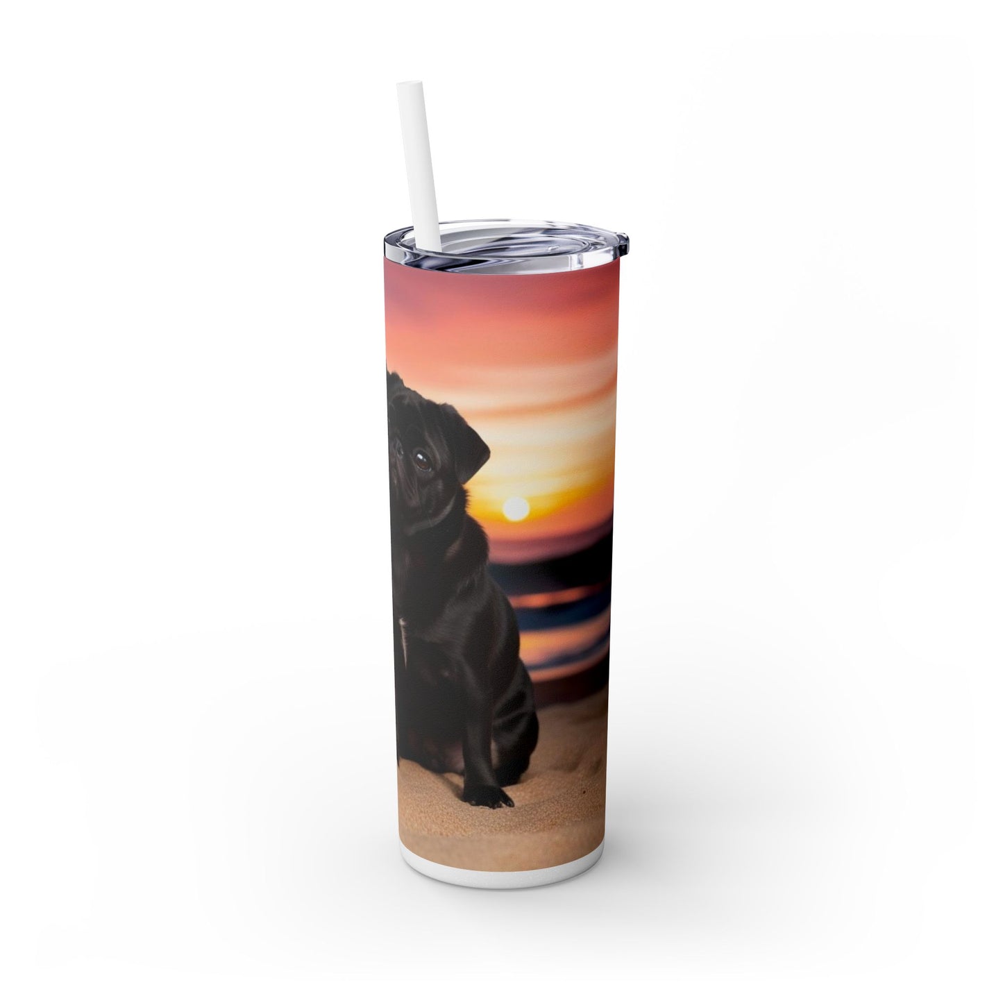 Pug Love Skinny Tumbler with Straw, 20oz