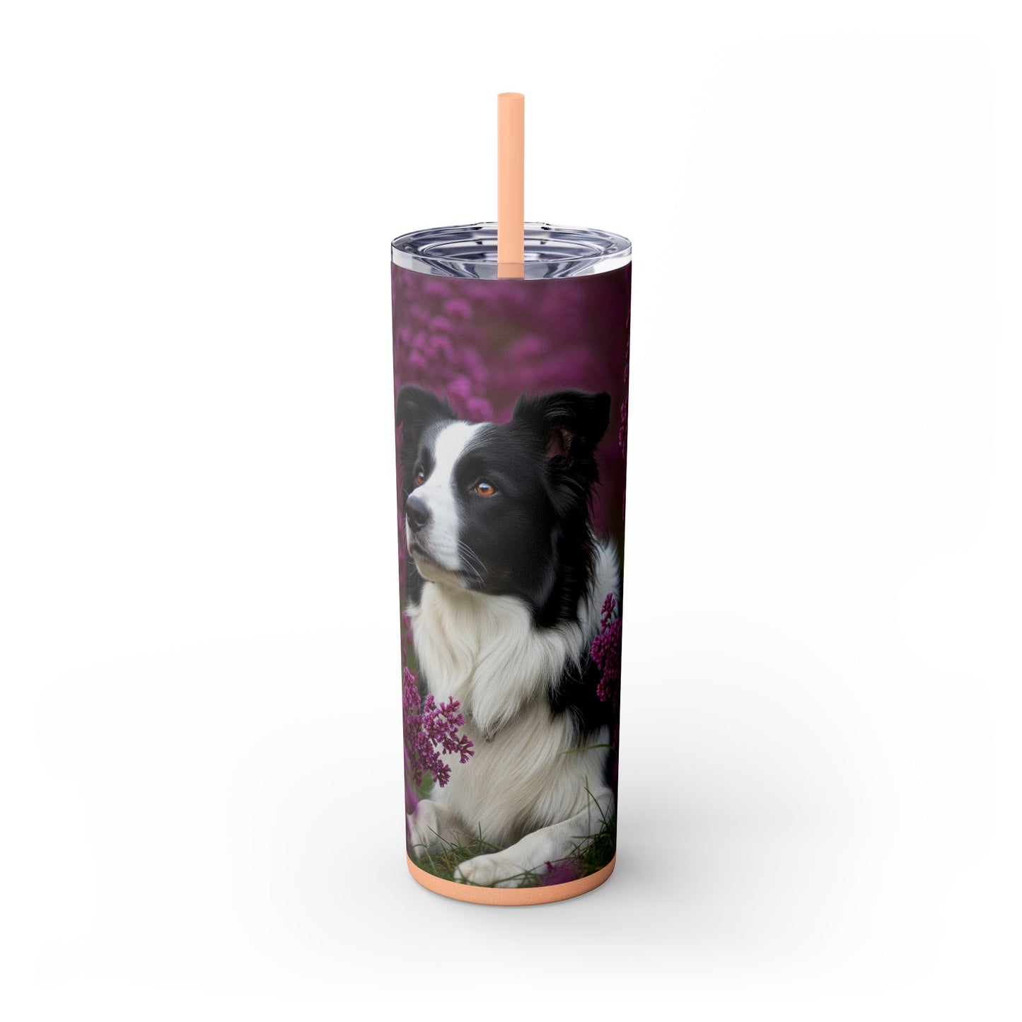 Border Collie Skinny Tumbler with Straw, 20oz