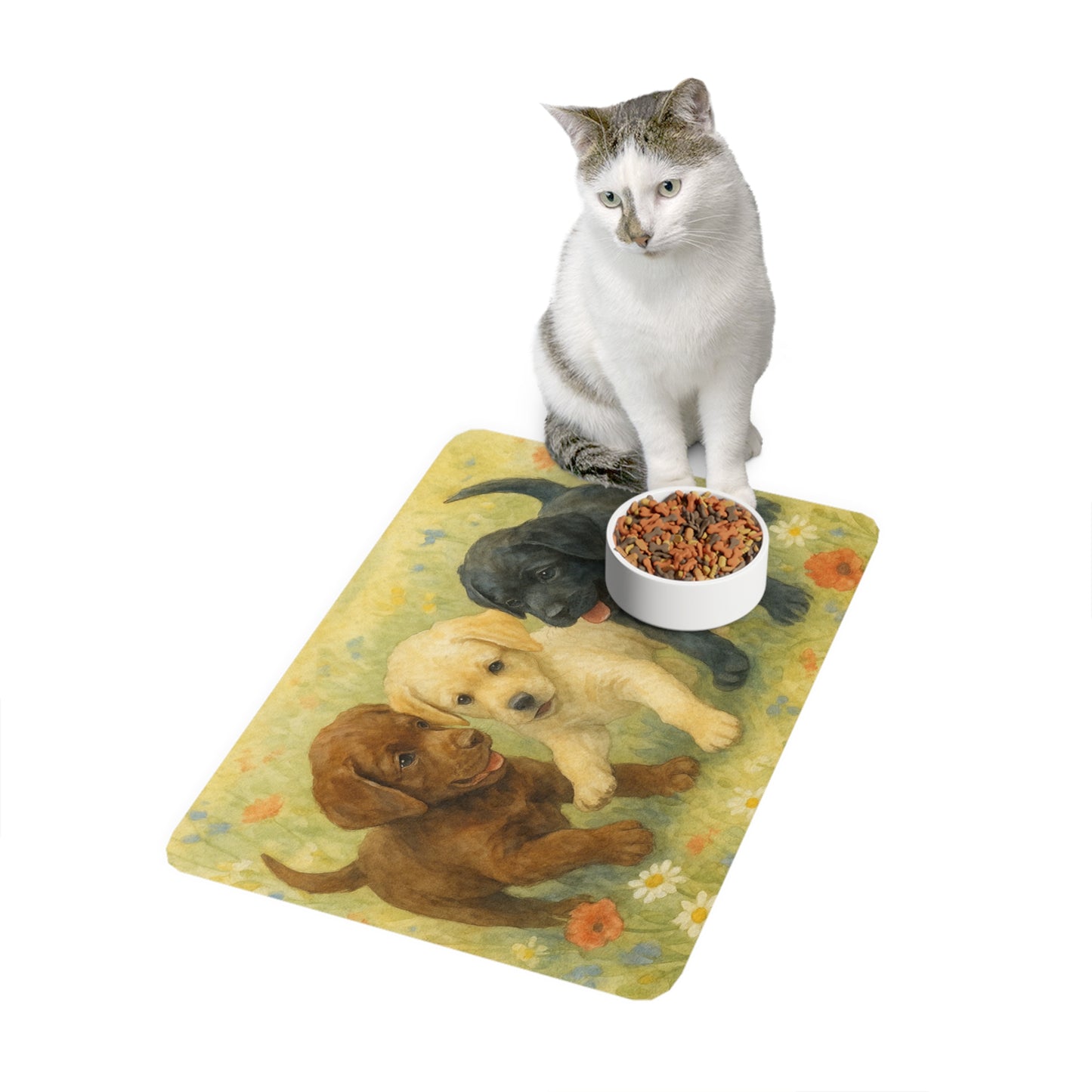 Pet Food Mat (12x18) - Labrador Retriever puppies