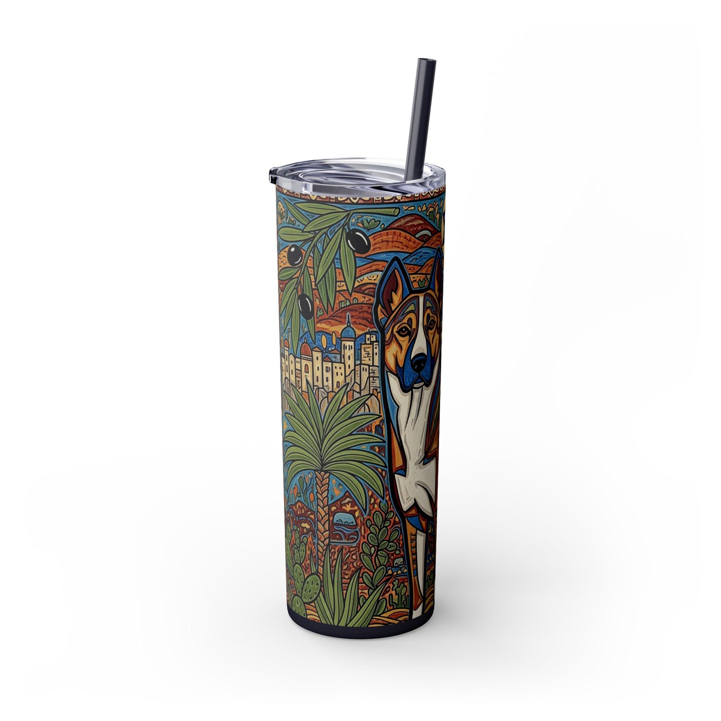 Canaan Dog Skinny Tumbler with Straw, 20oz