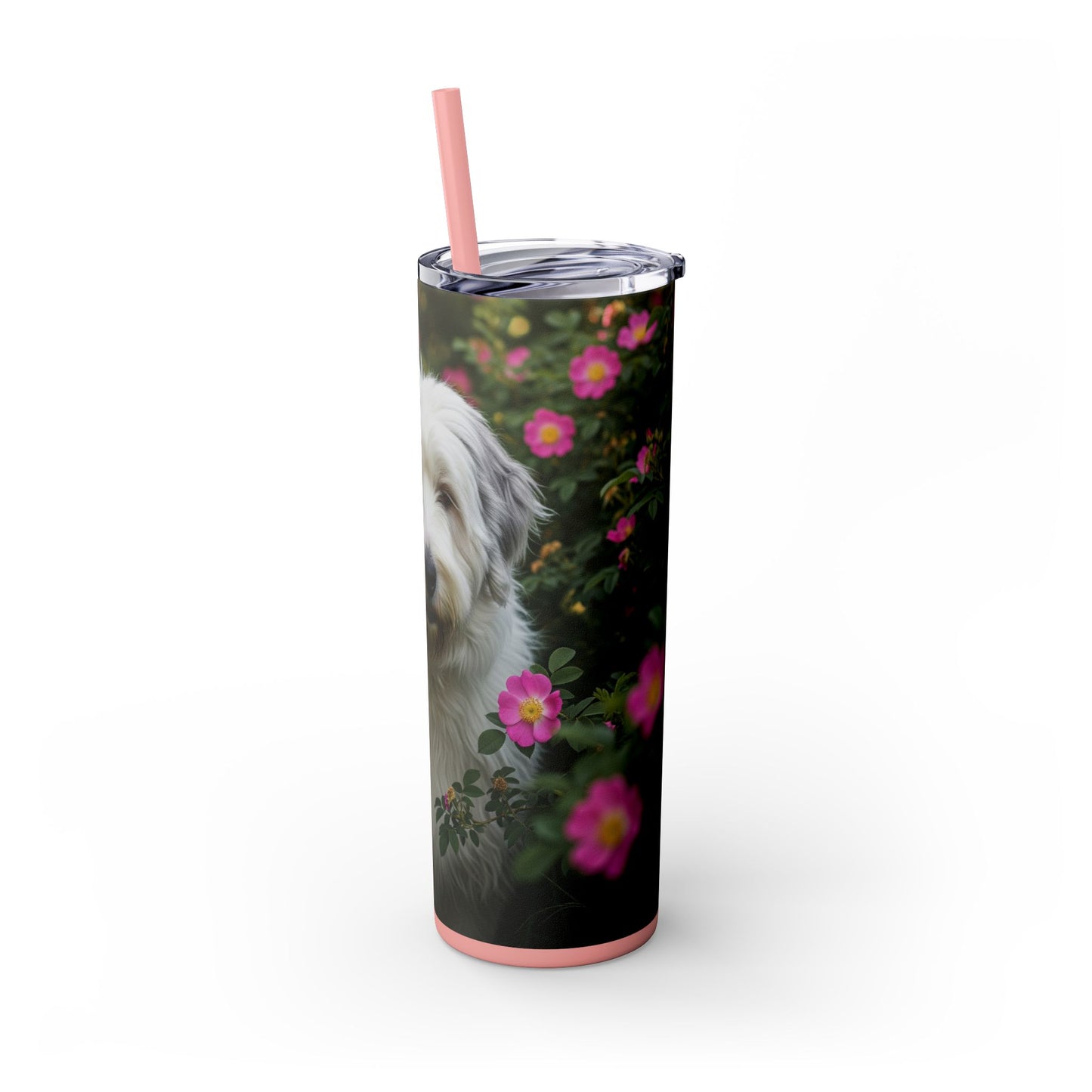 Old English Sheepdog Skinny Tumbler with Straw, 20oz