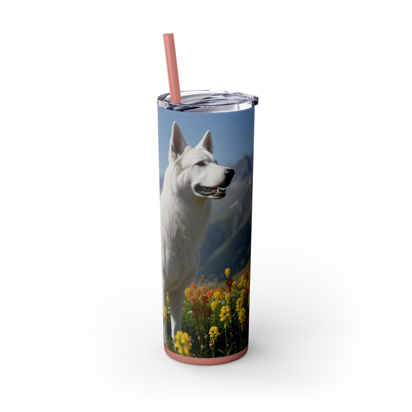 White Swiss Shepherd Dog Skinny Tumbler with Straw, 20oz