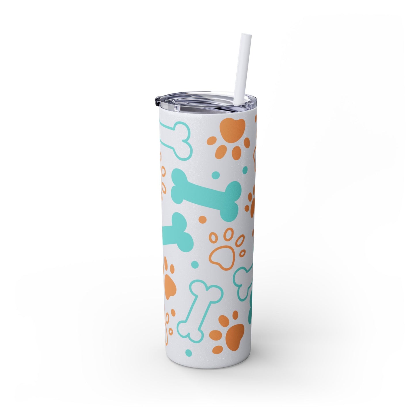 Puppy Pattern Skinny Tumbler with Straw, 20oz
