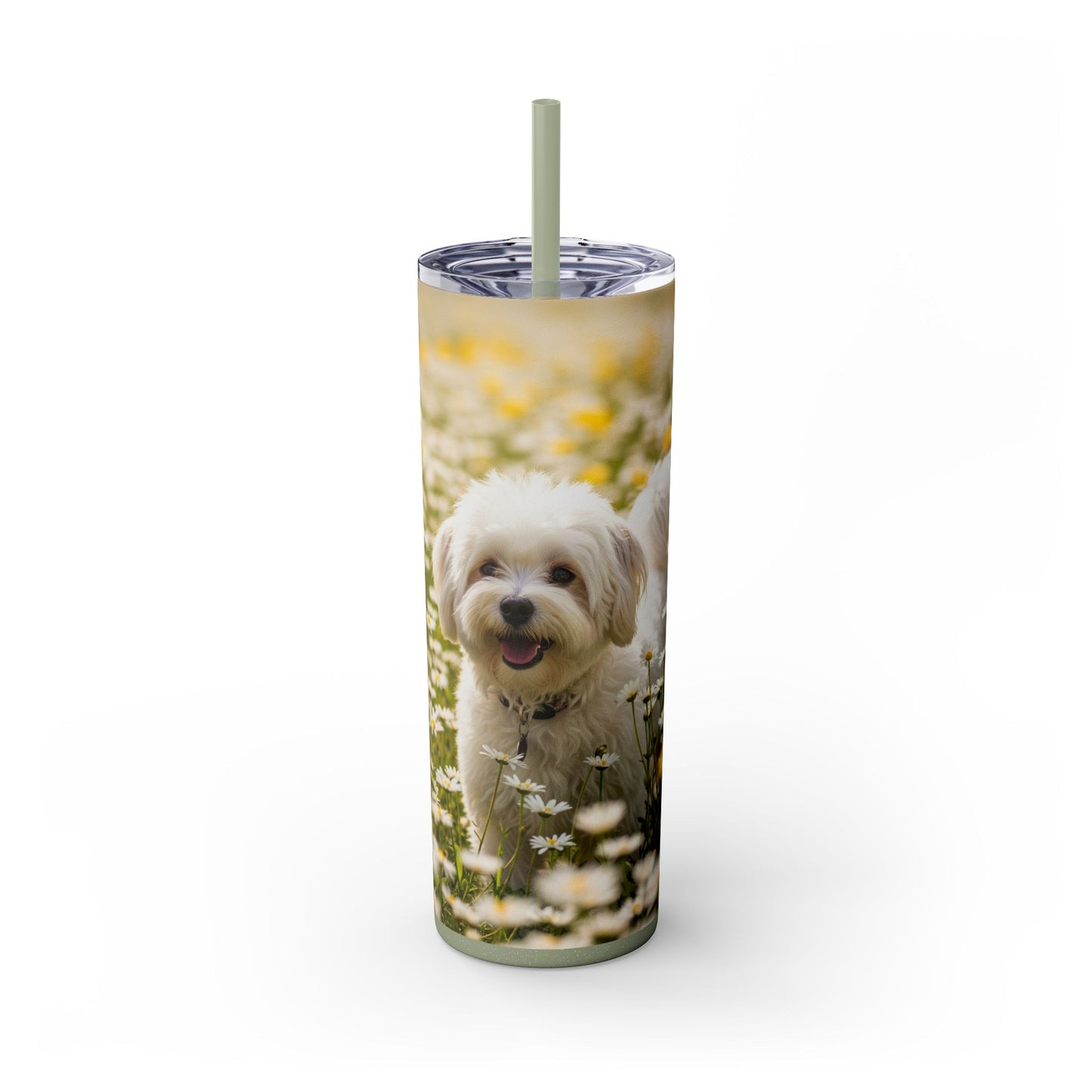 Lowchen Skinny Tumbler with Straw, 20oz