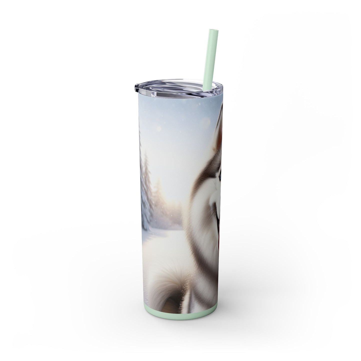 Siberian Husky Skinny Tumbler with Straw, 20oz