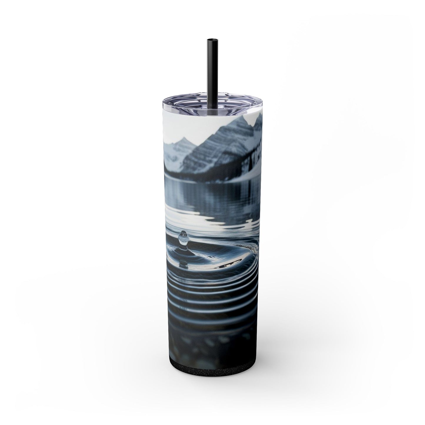 Ripple in a Snowy Mountain Lake Skinny Tumbler with Straw, 20oz