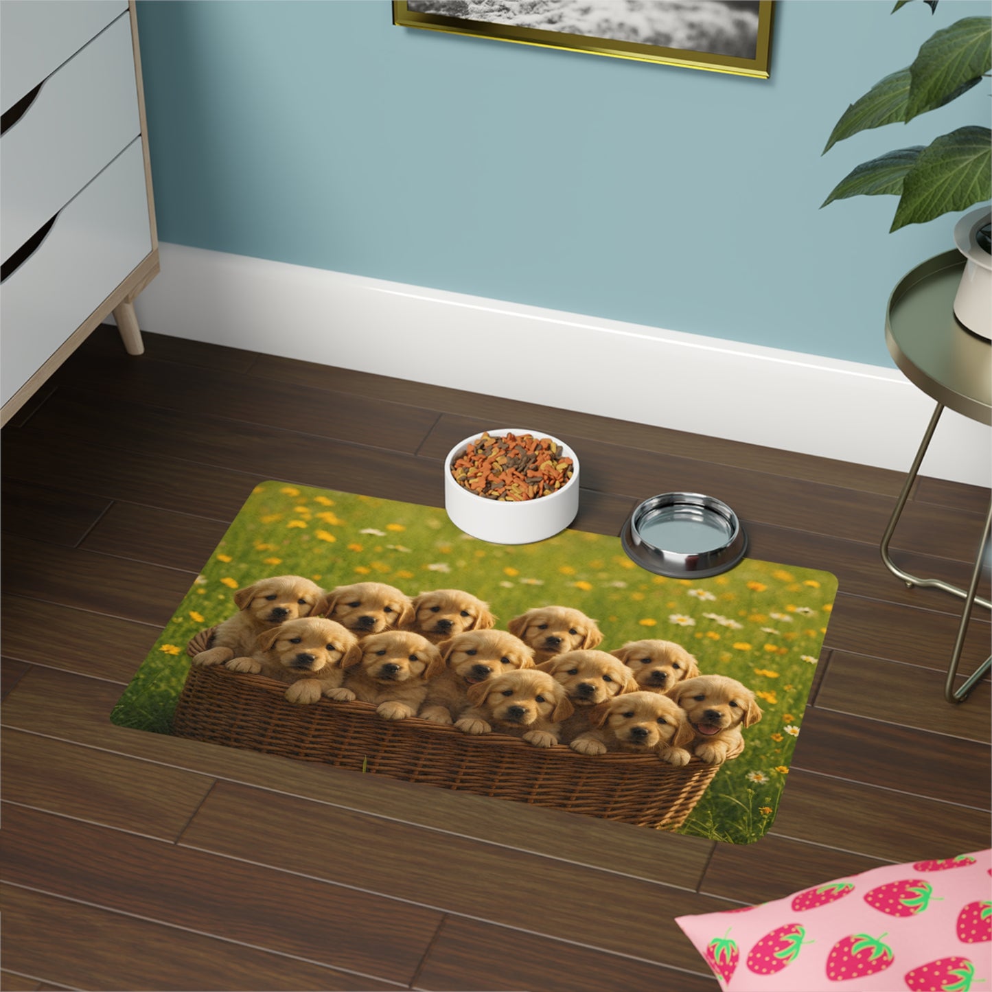 Pet Food Mat (12x18) - Golden Retriever puppies