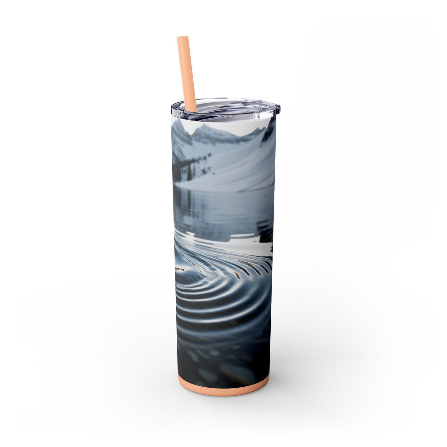 Ripple in a Snowy Mountain Lake Skinny Tumbler with Straw, 20oz