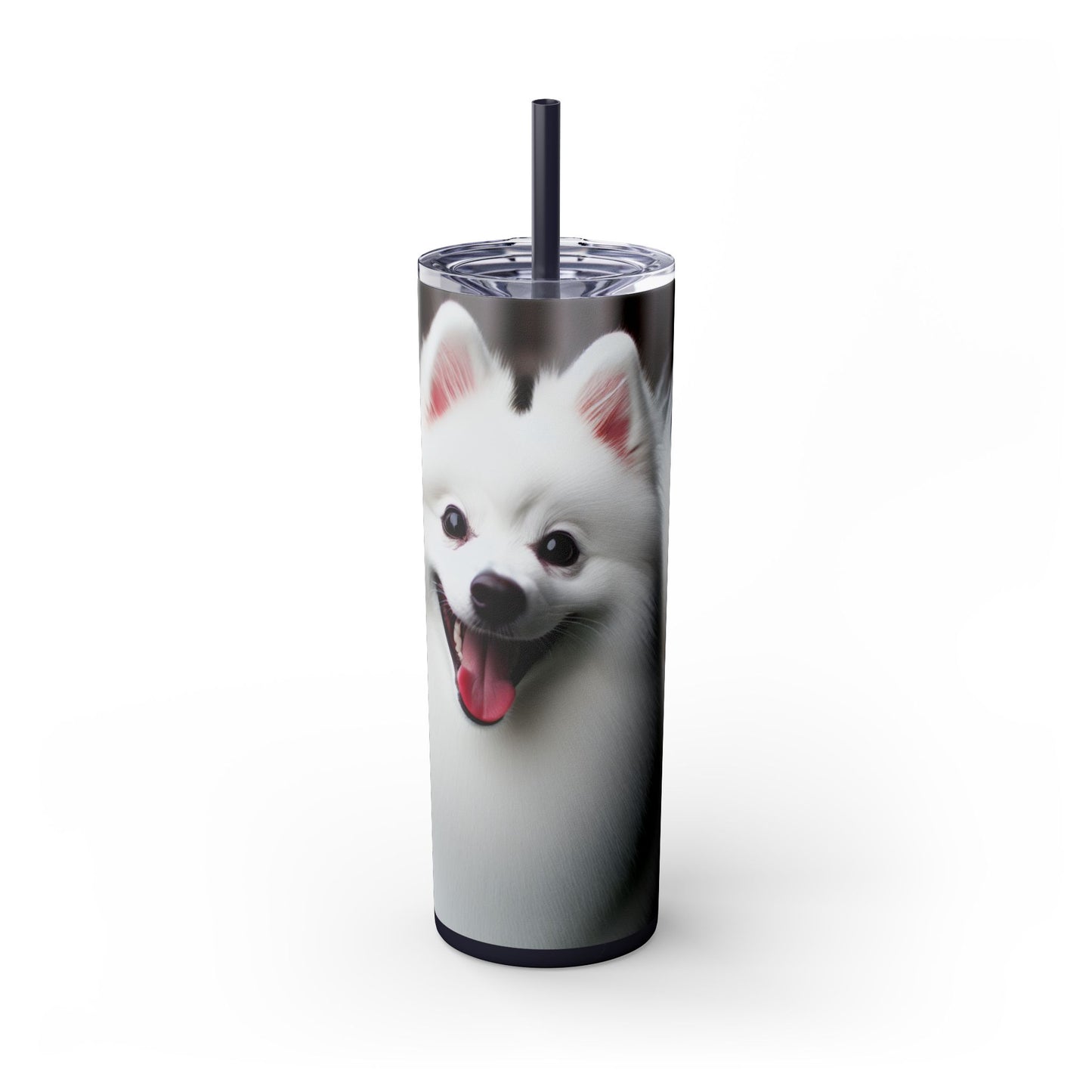 American Eskimo Dog Skinny Tumbler with Straw, 20oz